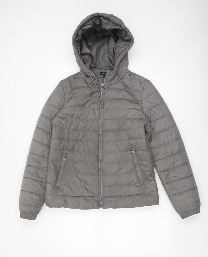 New Look Women Grey Size 10 Puffer Hooded Jacket Lightweight Quilted