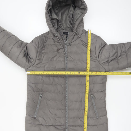 New Look Women Grey Size 10 Puffer Hooded Jacket Lightweight Quilted