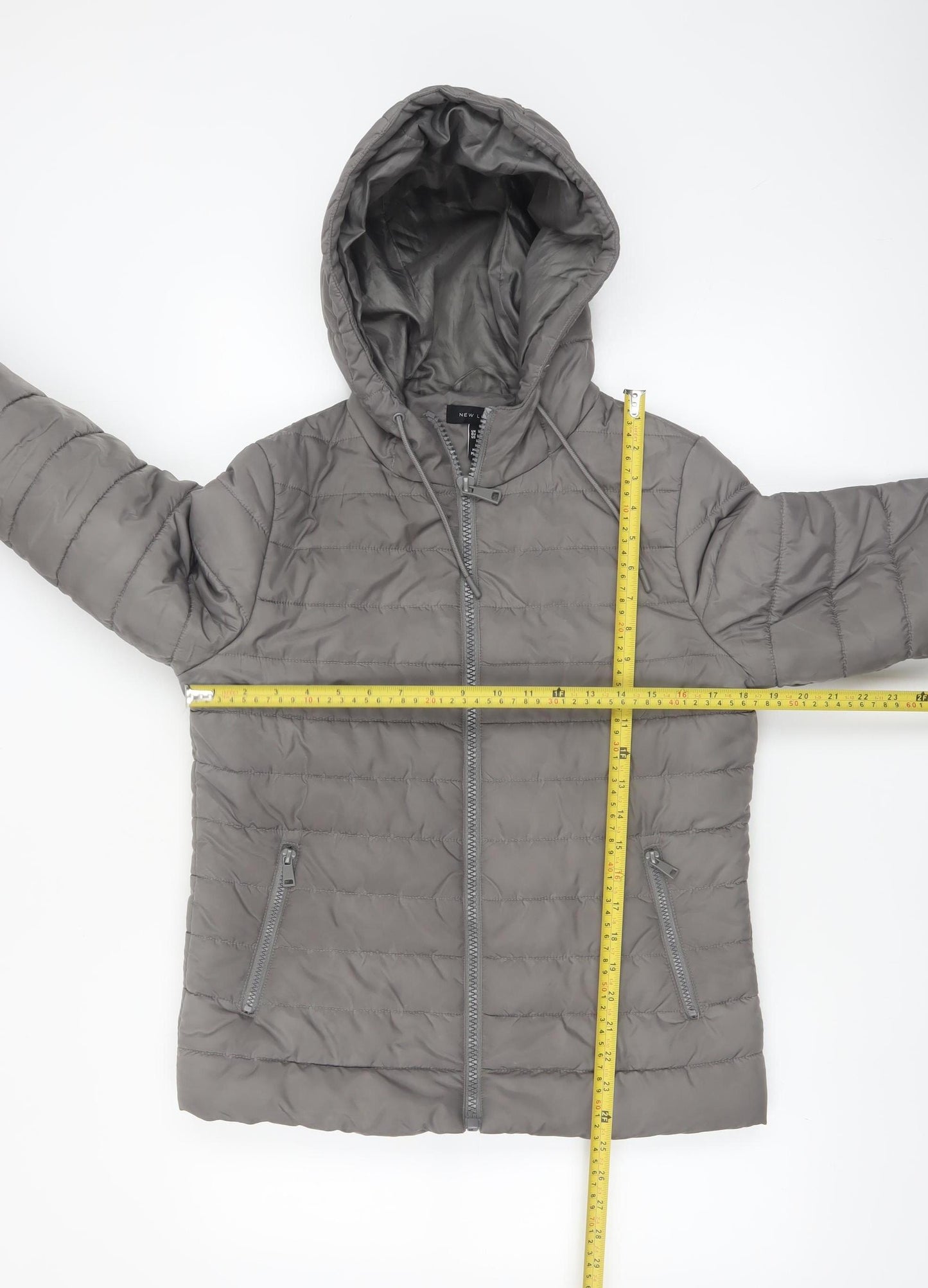 New Look Women Grey Size 10 Puffer Hooded Jacket Lightweight Quilted