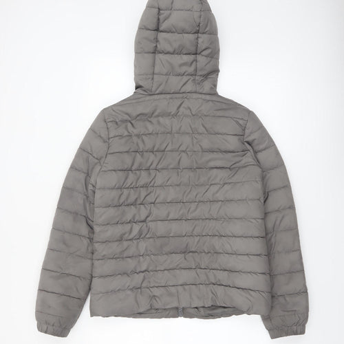 New Look Women Grey Size 10 Puffer Hooded Jacket Lightweight Quilted