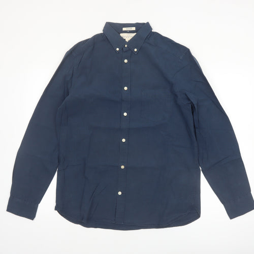 H&M L.O.G.G Men’s Blue Regular Fit Long Sleeve Cotton Button-Up Shirt M