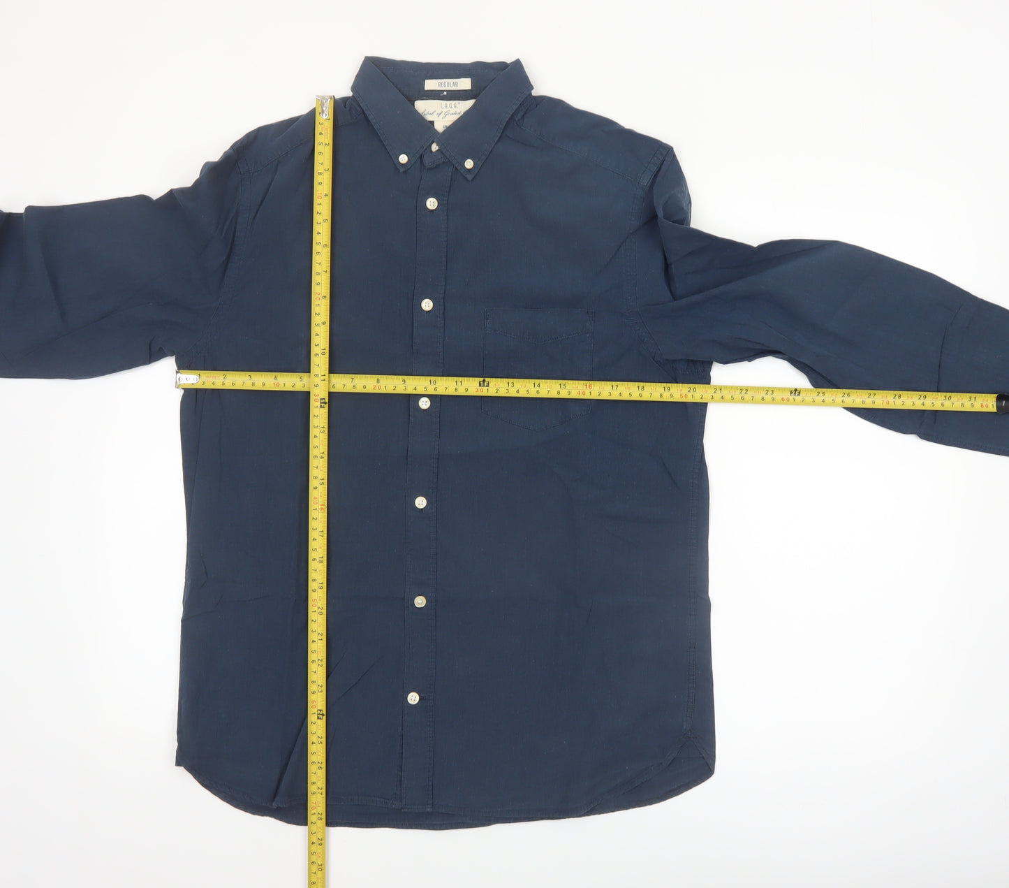 H&M L.O.G.G Men’s Blue Regular Fit Long Sleeve Cotton Button-Up Shirt M