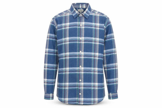 Front view of Next Men's Blue Checked Cotton Long Sleeve Button-Up Shirt Medium
