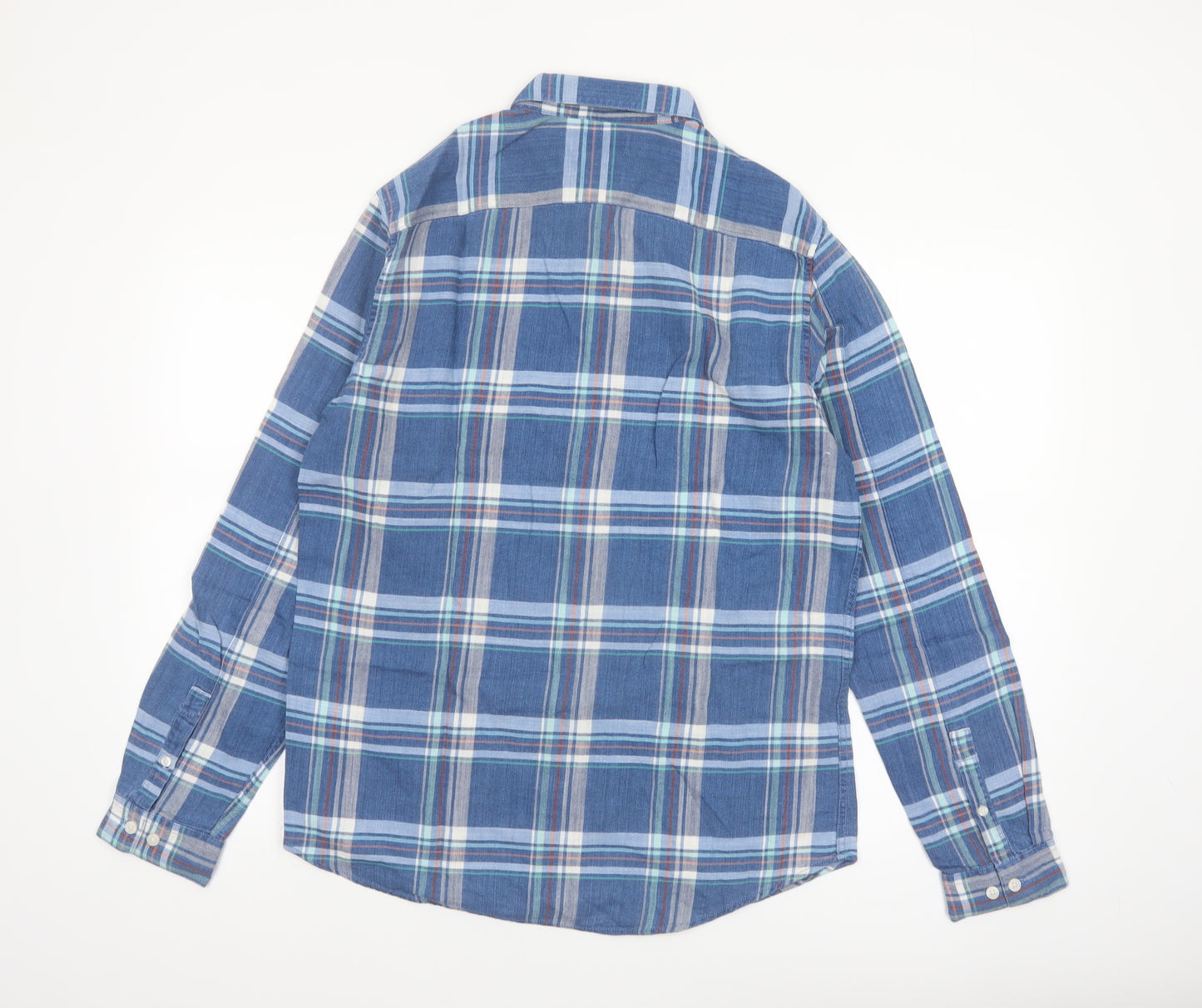 Next Men's Blue Checked Cotton Long Sleeve Button-Up Shirt Medium