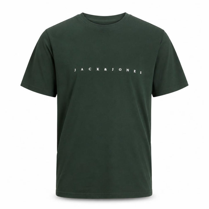 Jack & Jones Men's Green Small Crew Neck Cotton Graphic T-Shirt