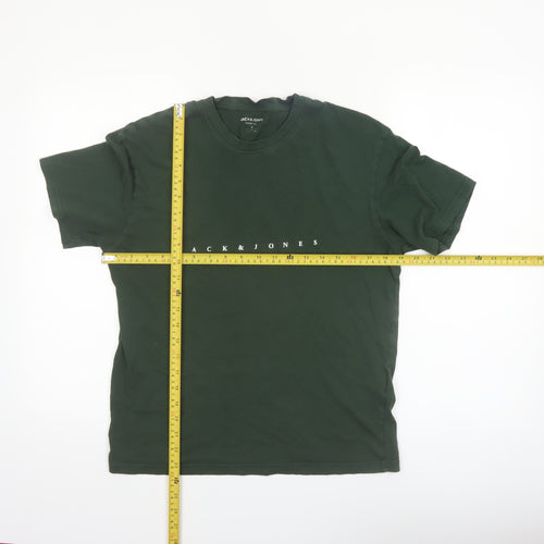 Jack & Jones Men's Green Small Crew Neck Cotton Graphic T-Shirt