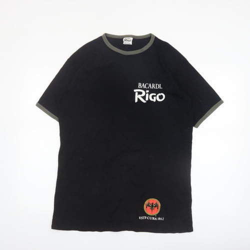 Bacardi Rigo Black Graphic Men's XL T-Shirt 100% Cotton Retro Style