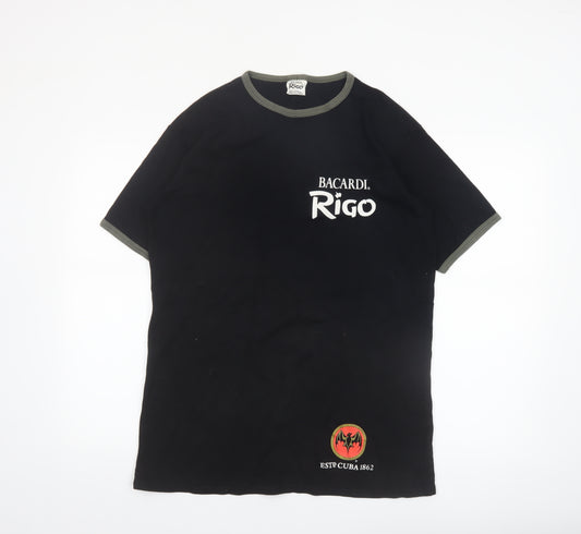 Bacardi Rigo Black Graphic Men's XL T-Shirt 100% Cotton Retro Style