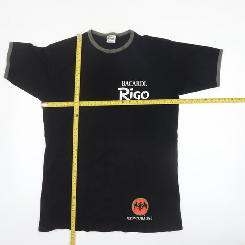 Bacardi Rigo Black Graphic Men's XL T-Shirt 100% Cotton Retro Style