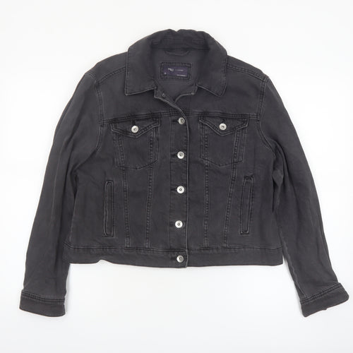 Marks and Spencer Women Black Denim Jacket Size 16 Casual Classic