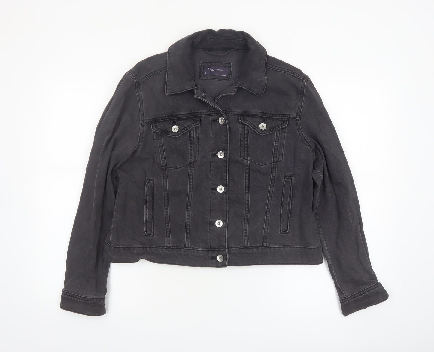 Marks and Spencer Women Black Denim Jacket Size 16 Casual Classic