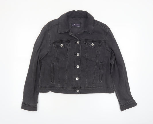 Marks and Spencer Women Black Denim Jacket Size 16 Casual Classic