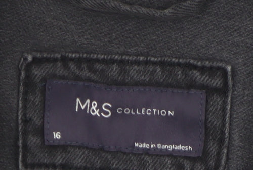Marks and Spencer Women Black Denim Jacket Size 16 Casual Classic