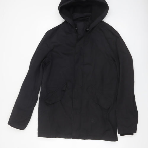 Next Men's Black Small Hooded Parka Coat Polyester Cotton Blend
