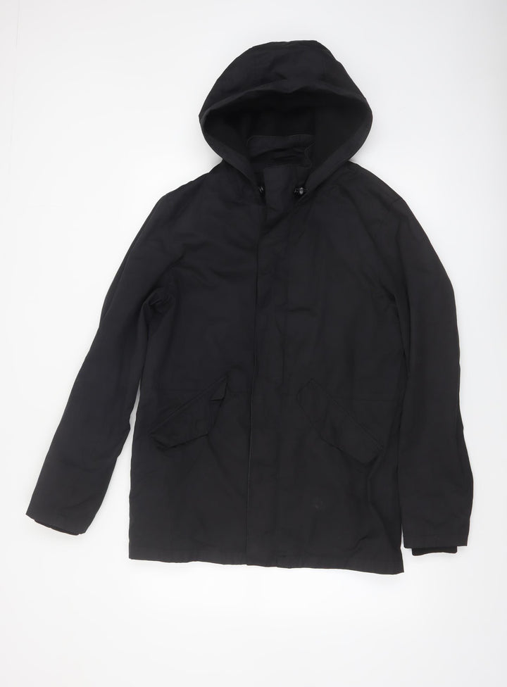 Next Men's Black Small Hooded Parka Coat Polyester Cotton Blend