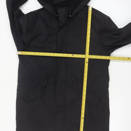 Next Men's Black Small Hooded Parka Coat Polyester Cotton Blend