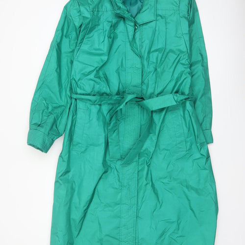 Weather Wise Women’s Green Long Rain Coat Belted Waterproof Size 11/12