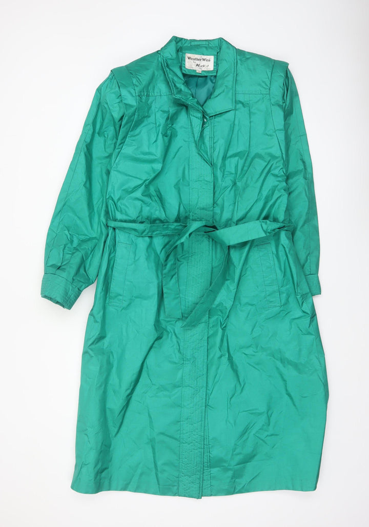 Weather Wise Women’s Green Long Rain Coat Belted Waterproof Size 11/12