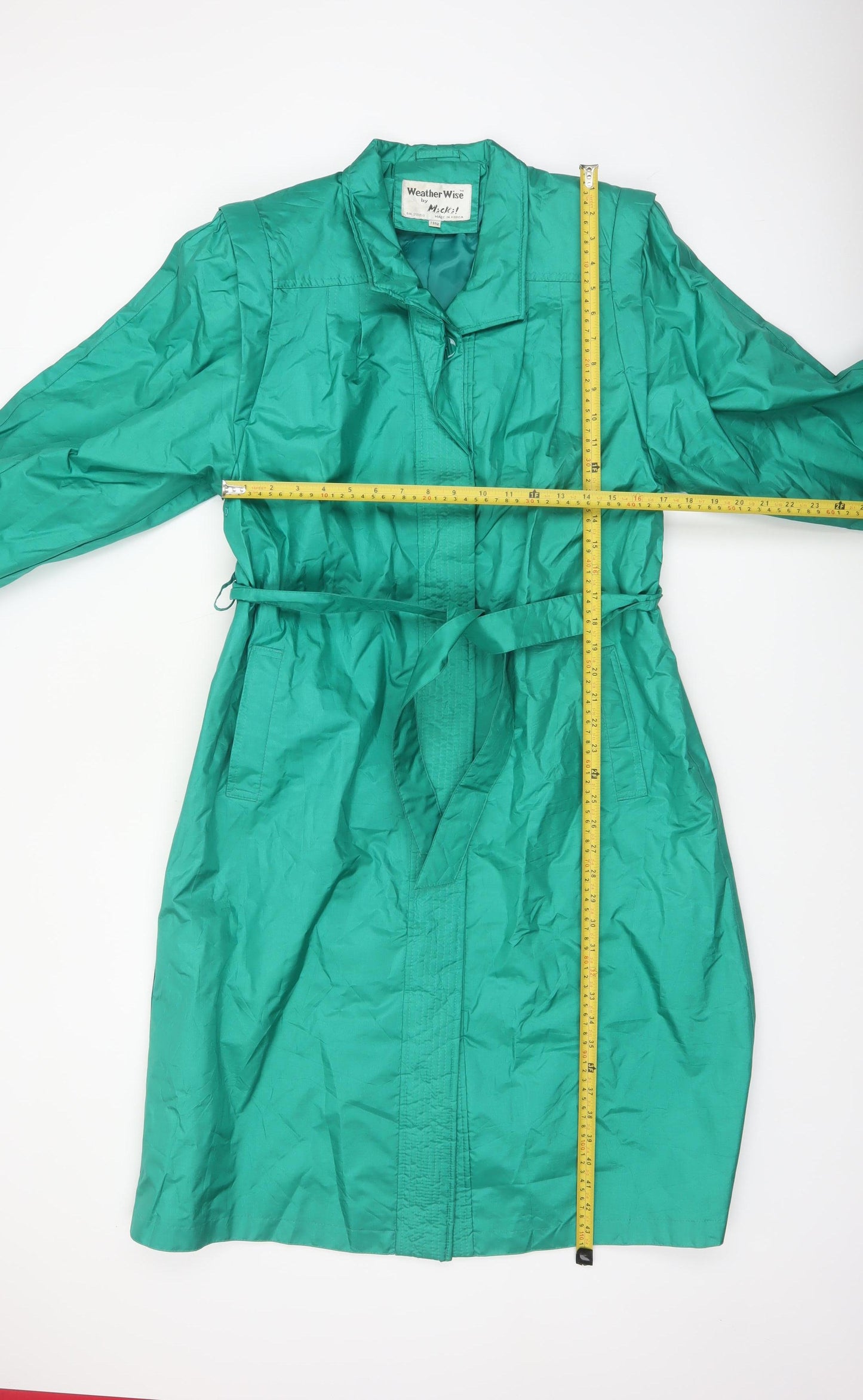 Weather Wise Women’s Green Long Rain Coat Belted Waterproof Size 11/12