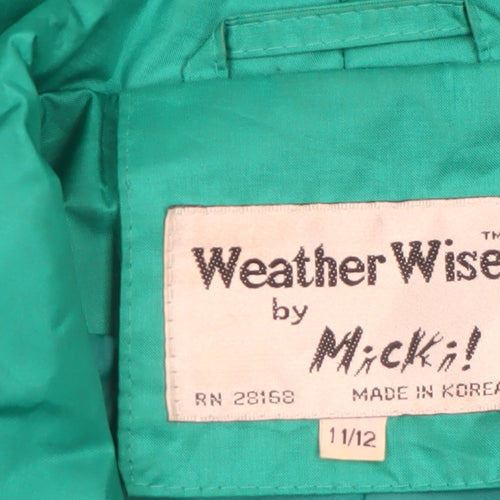Weather Wise Women’s Green Long Rain Coat Belted Waterproof Size 11/12