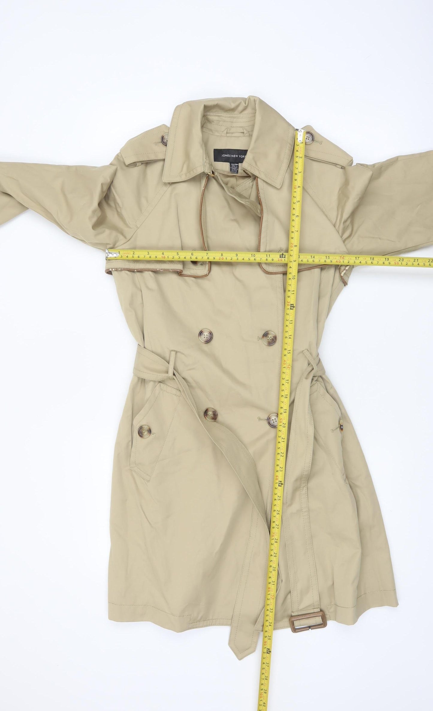 Jones New York Women's Beige XS Trench Coat Belted Classic Style