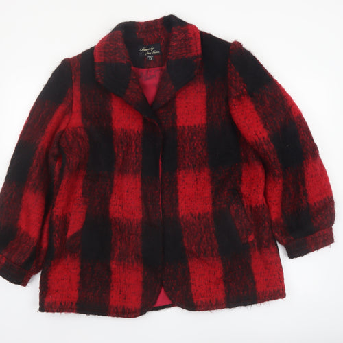 Hennessy by Nan Hoover Women Red Check Wool Overcoat Size 14