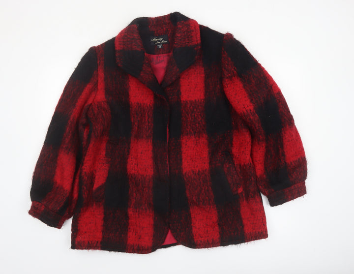 Hennessy by Nan Hoover Women Red Check Wool Overcoat Size 14