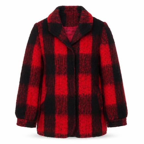 Hennessy by Nan Hoover Women Red Check Wool Overcoat Size 14