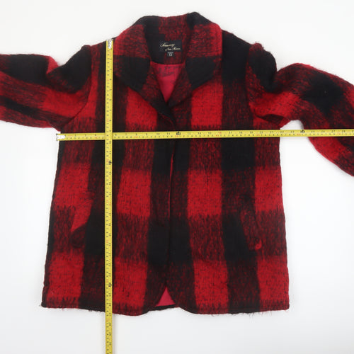 Hennessy by Nan Hoover Women Red Check Wool Overcoat Size 14