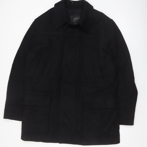 Express Men’s Black Wool Blend Mid-Length Overcoat L