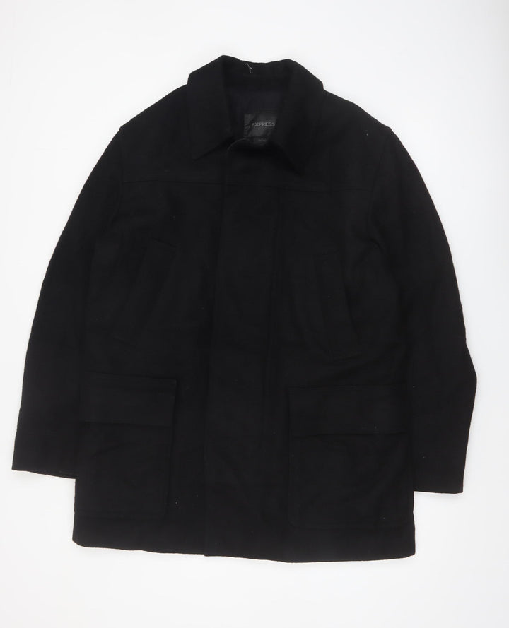 Express Men’s Black Wool Blend Mid-Length Overcoat L