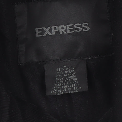 Express Men’s Black Wool Blend Mid-Length Overcoat L