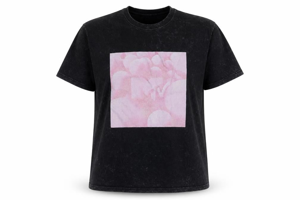 Front view of MTV Women's Black L Basic Graphic Music T-Shirt