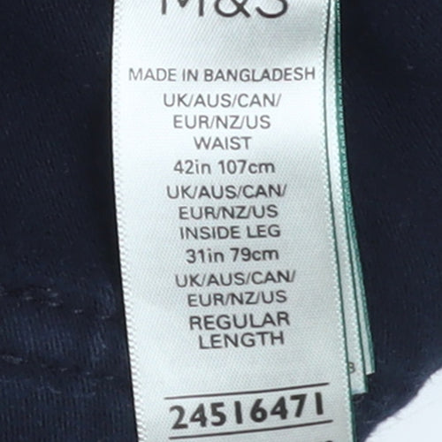 Marks and Spencer Men's Blue Chino Trousers 42x31 Regular Cotton