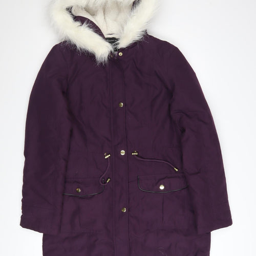 Dorothy Perkins Womens Purple Hooded Faux Fur Trim Parka Coat Size 12