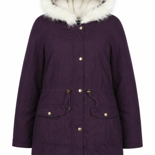 Dorothy Perkins Womens Purple Hooded Faux Fur Trim Parka Coat Size 12
