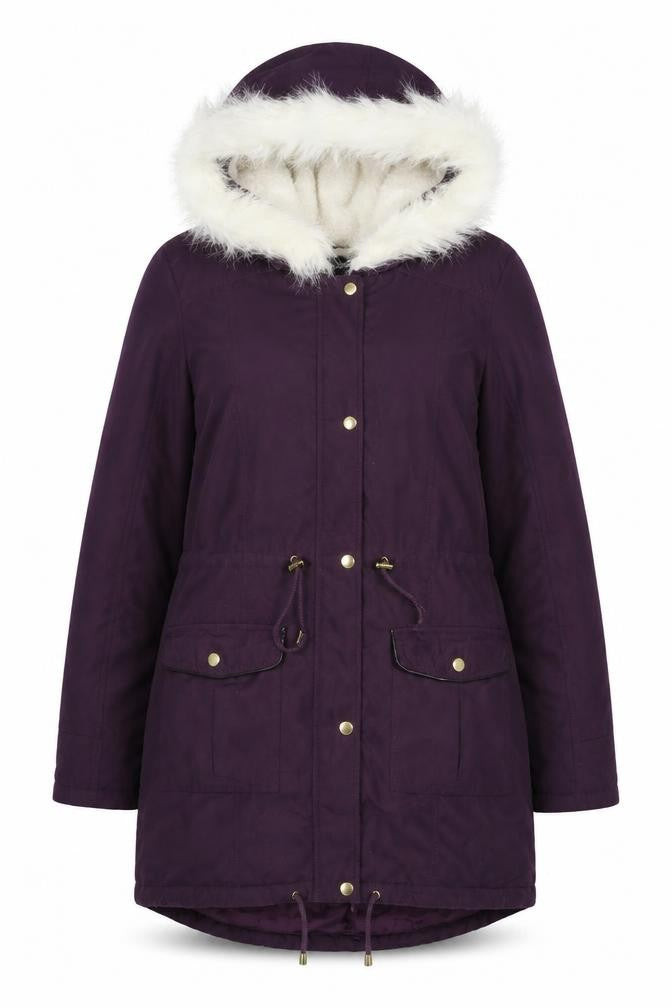 Dorothy Perkins Womens Purple Hooded Faux Fur Trim Parka Coat Size 12