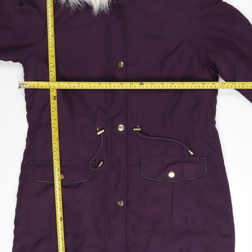 Dorothy Perkins Womens Purple Hooded Faux Fur Trim Parka Coat Size 12