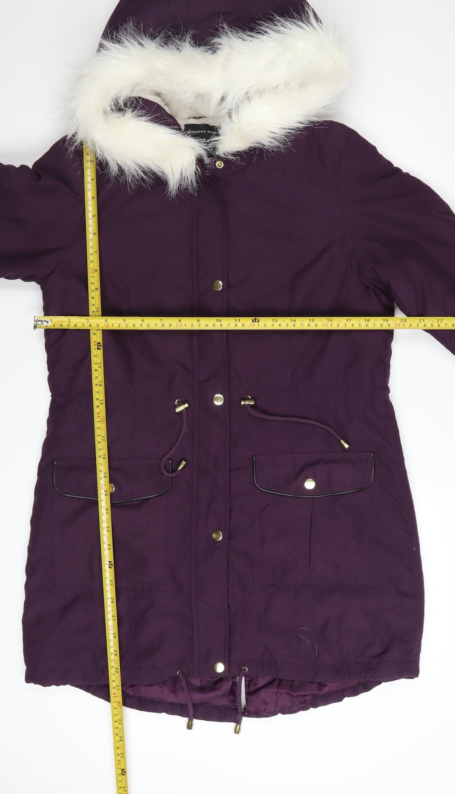 Dorothy Perkins Womens Purple Hooded Faux Fur Trim Parka Coat Size 12