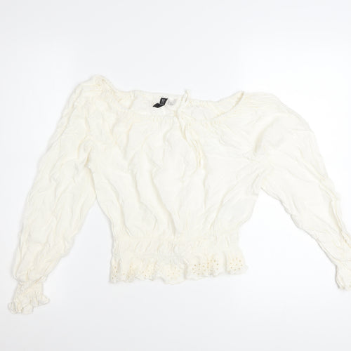 H&M Divided Women Ivory Off Shoulder Long Sleeve Peasant Blouse XS
