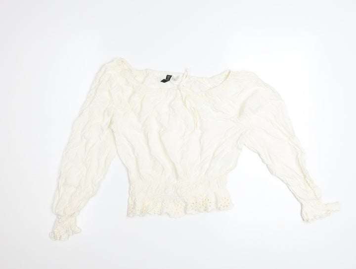 H&M Divided Women Ivory Off Shoulder Long Sleeve Peasant Blouse XS