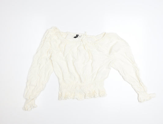 H&M Divided Women Ivory Off Shoulder Long Sleeve Peasant Blouse XS