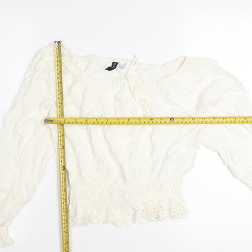 H&M Divided Women Ivory Off Shoulder Long Sleeve Peasant Blouse XS