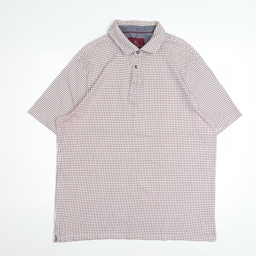 Marks and Spencer Men's Red Check Cotton Polo Shirt Size L