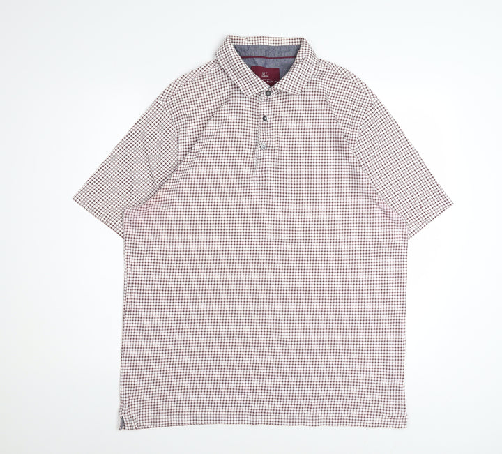 Marks and Spencer Men's Red Check Cotton Polo Shirt Size L