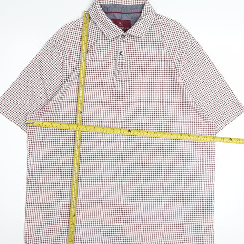 Marks and Spencer Men's Red Check Cotton Polo Shirt Size L
