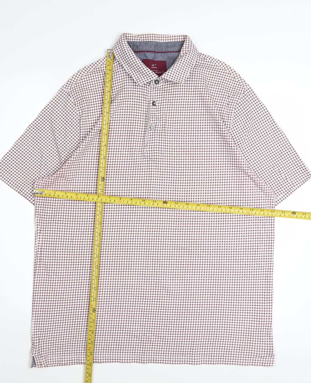 Marks and Spencer Men's Red Check Cotton Polo Shirt Size L