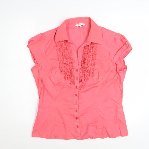 New Look Womens Coral Pink Ruffle Button-Up Blouse Size 16