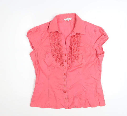 New Look Womens Coral Pink Ruffle Button-Up Blouse Size 16