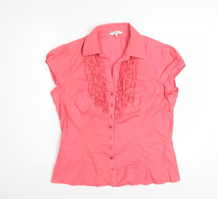 New Look Womens Coral Pink Ruffle Button-Up Blouse Size 16